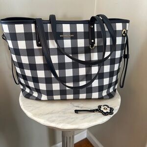 Michael Kors Gingham Tote Navy/white